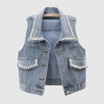 Fashion heavy beaded denim vest for women