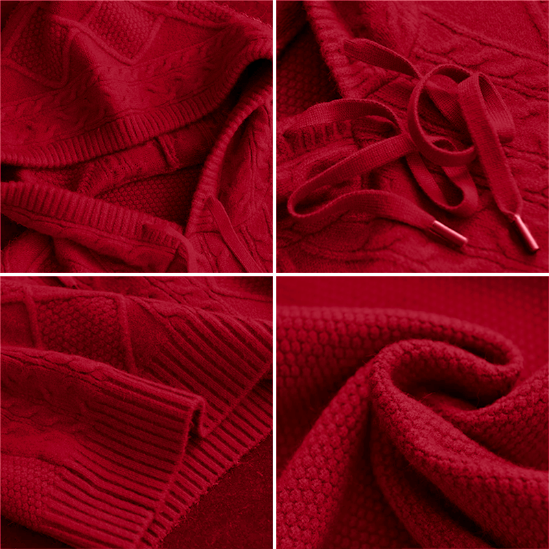 Women's hooded loose fit long-sleeved knitted sweater
