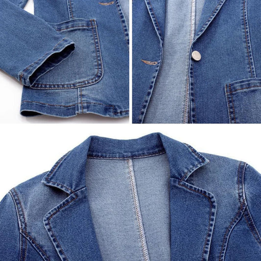 Slim Fit Denim Suit Collar Jacket
