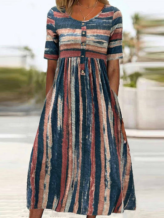 Breezy Striped Relaxed Fit Midi Dress