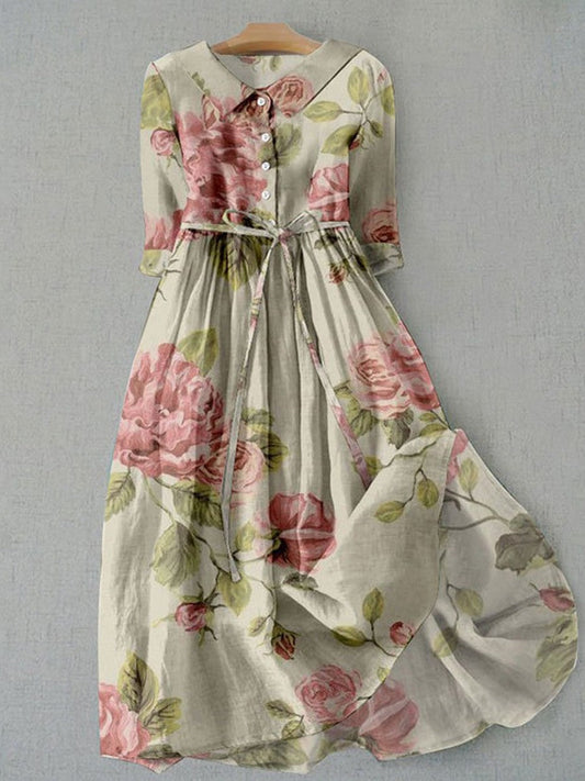 Floral Print Belted Midi Dress