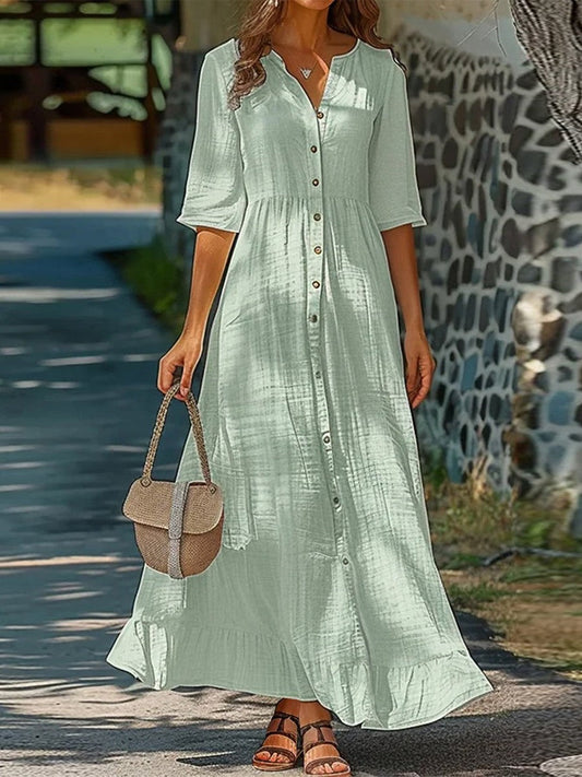 Breathable Button Front Relaxed Midi Dress