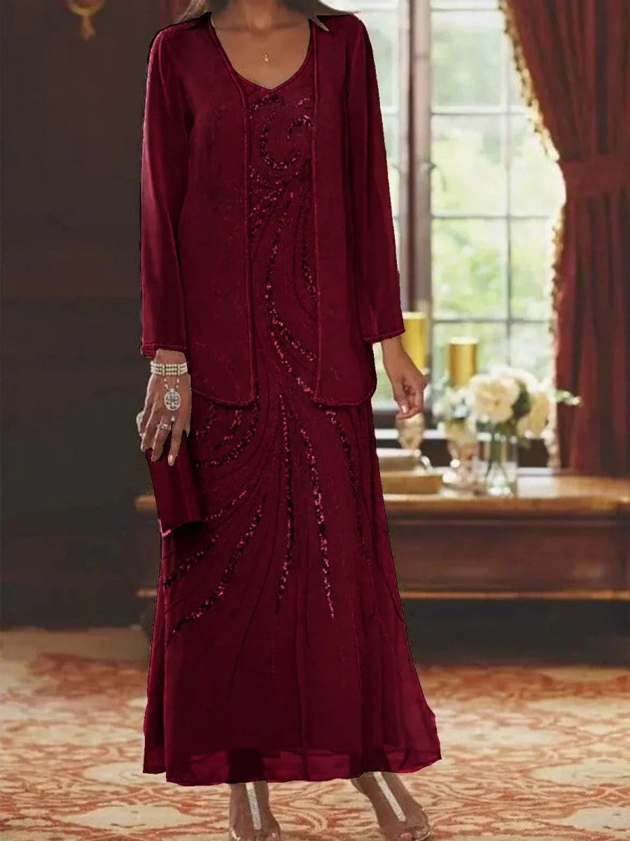Embellished Luxury Fabric Sheath Dress with Jacket