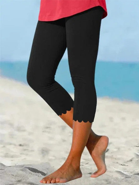 Slim Breathable Scallop Hem Cropped Leggings