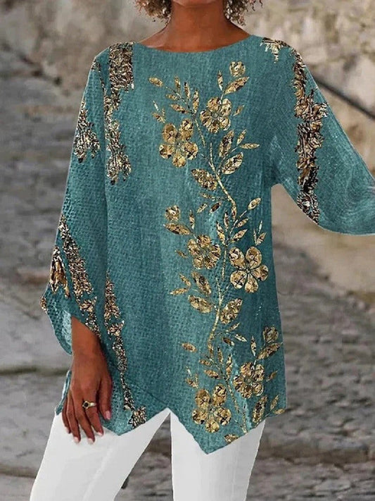 Floral Pattern Relaxed Fit Asymmetrical Blouse