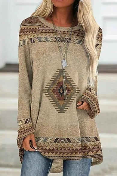 Geometric Print Oversized Cotton Sweatshirt 