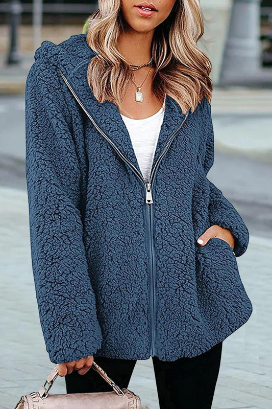 Oversized Hooded Plush Fit Coat 