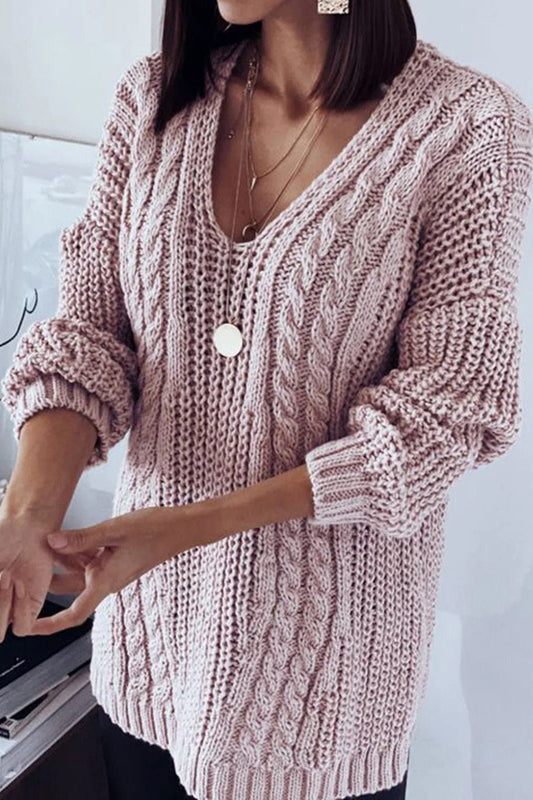 Wool Knit Relaxed Fit Cable Pattern Sweatshirt 