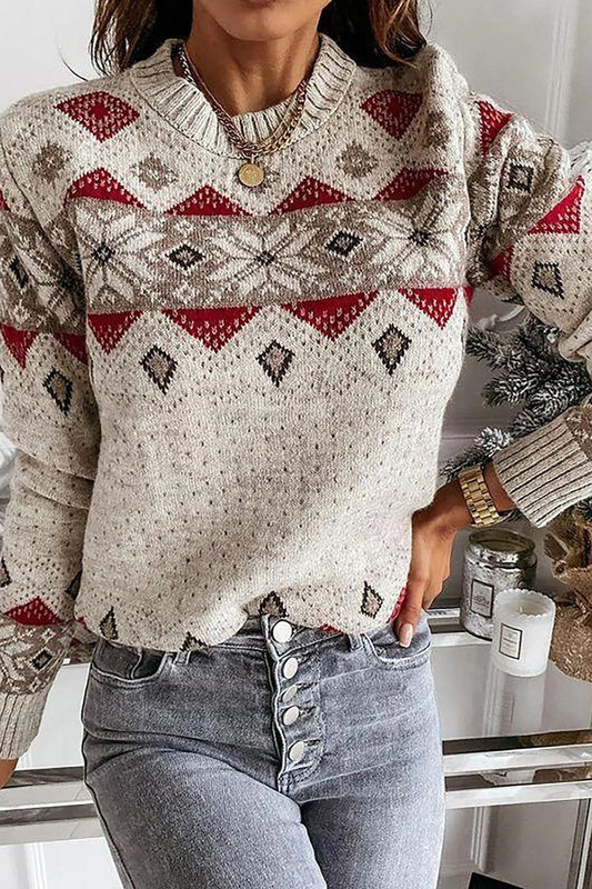 Geometric Pattern Relaxed Fit Wool Sweater 