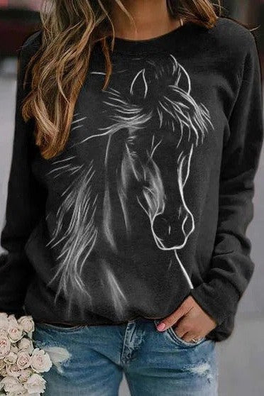 Relaxed Fit Cotton Blend Horse Head Sweatshirt 