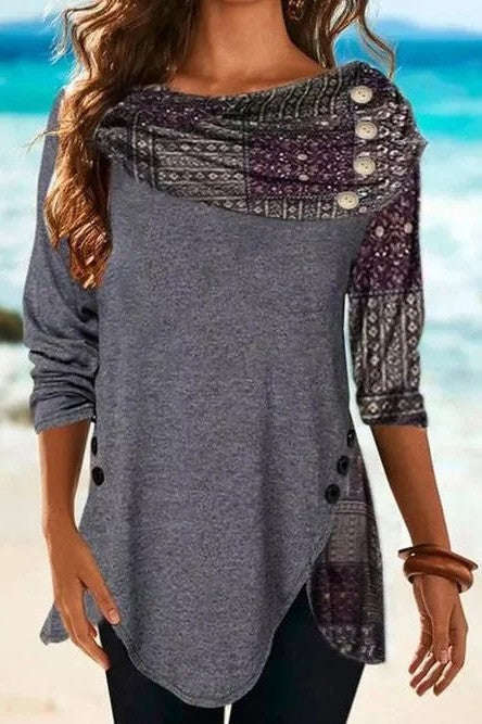 Relaxed Cowl Neck Geometric Panel Sweatshirt 