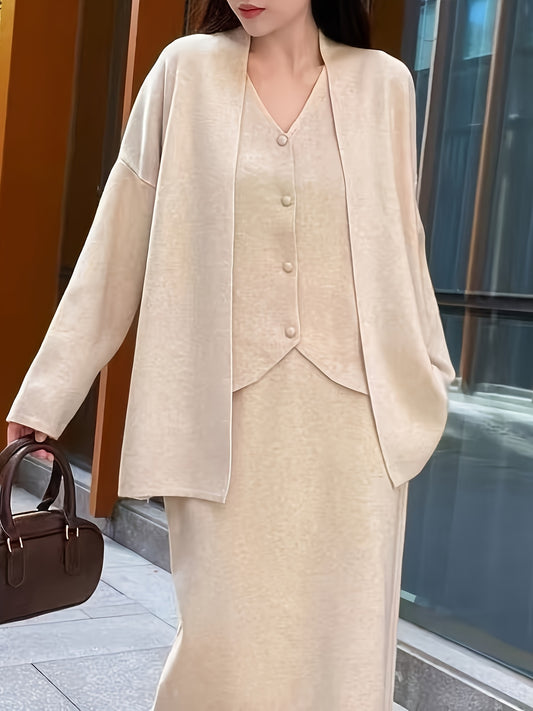 Three-piece Knit Cardigan Vest and Skirt Set