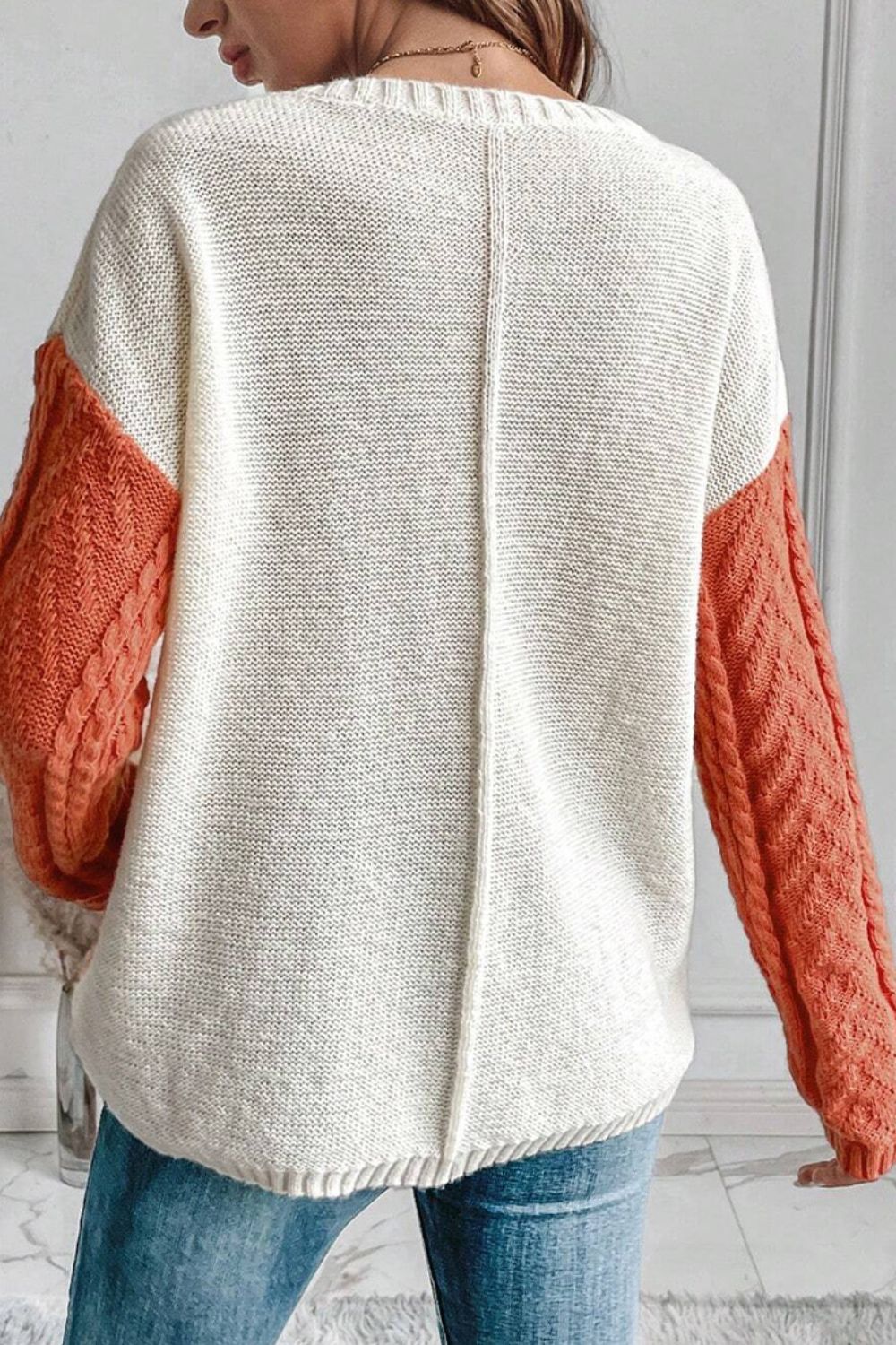 Women's casual patchwork pullover knitted sweater with pockets
