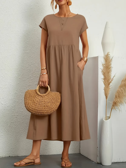Women's Maxi Dress - Short Sleeve - Empire Waist - Flowy Lightweight Casual Wear