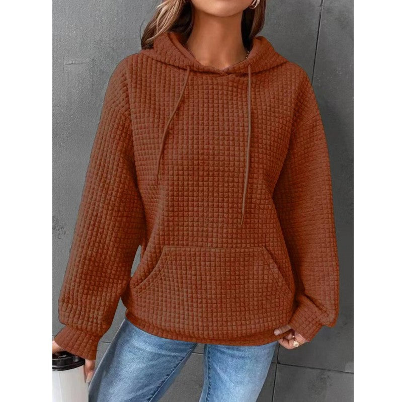 Women’s Quilted Hoodie – Relaxed Fit – Drawstring Hood – Kangaroo Pocket – Ribbed Trim