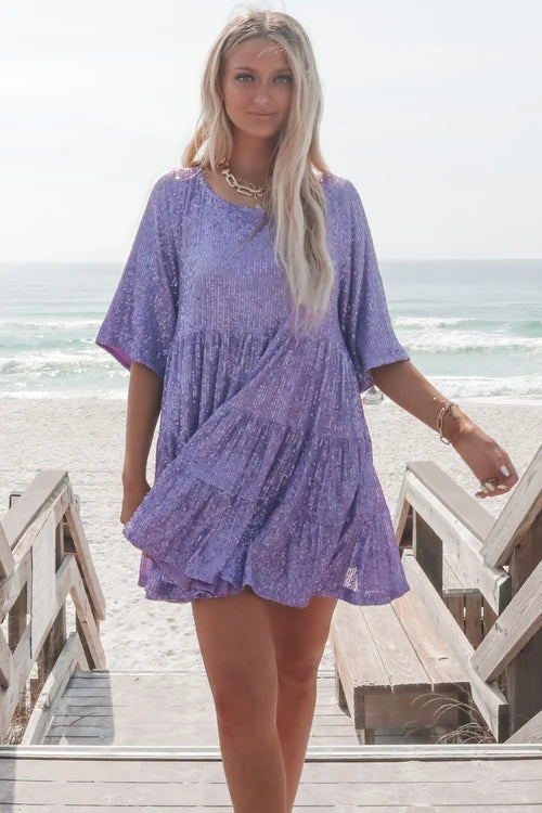 Sequin Detail Loose Fit Tiered Dress