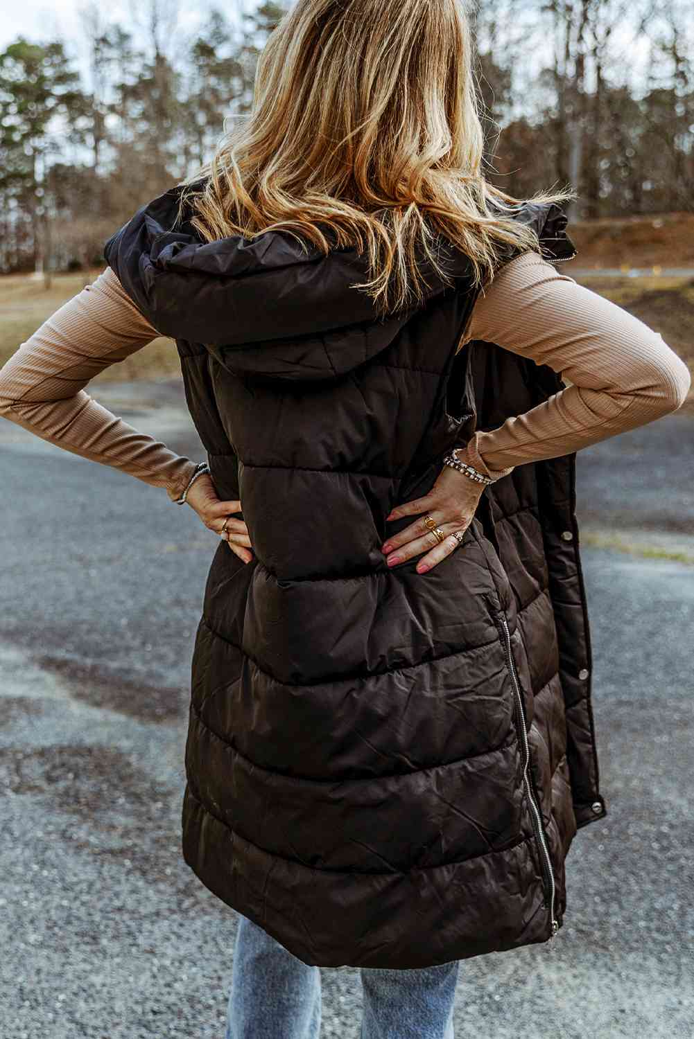 Paula - longline hooded sleeveless puffer vest