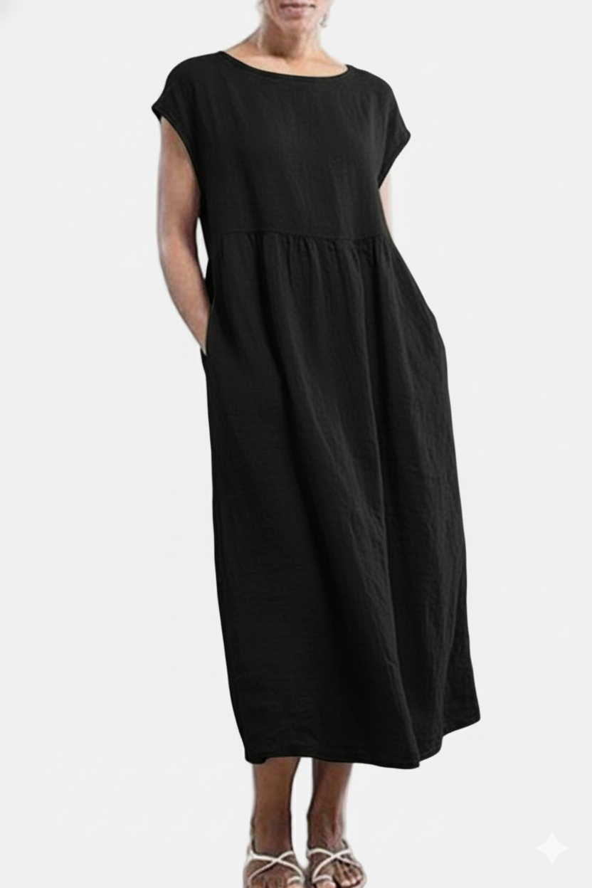 Breathable Linen Loose Fit Midi Dress