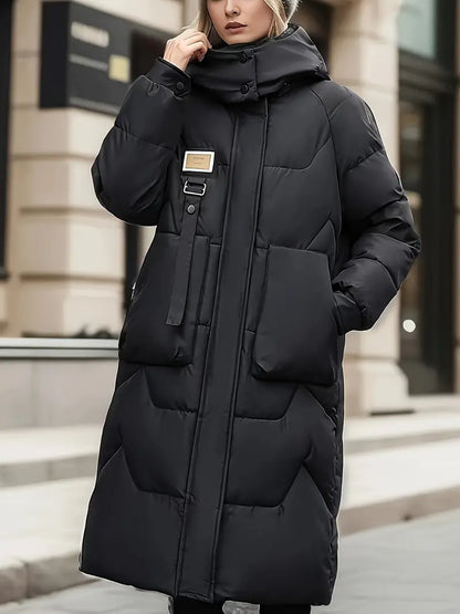 Women's solid zip-up hooded padded coat