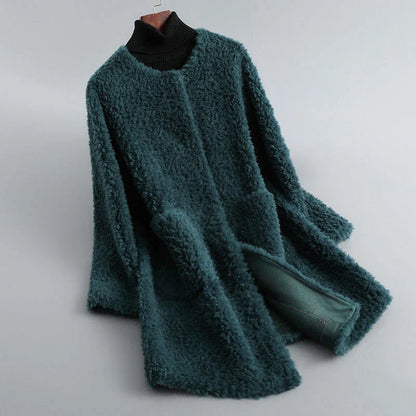 Women's long winter jacket made of teddy fur