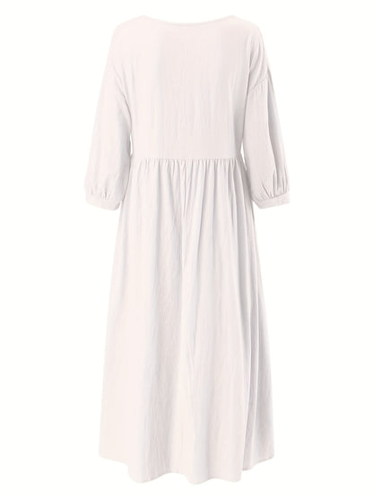 Women's Midi Dress - Empire Waist - Three-Quarter Sleeve - Elegant A-Line Fit