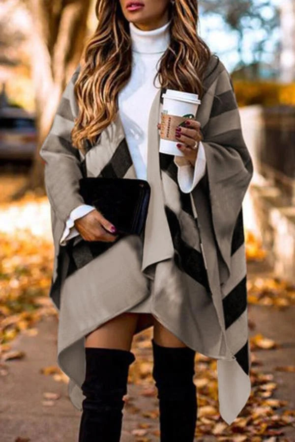 Women's knee-length plaid tweed top cape top dual-purpose scarf elegant cloak jacket