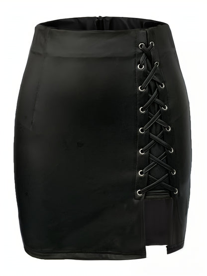High-waist mini skirt with lace-up side slit for women