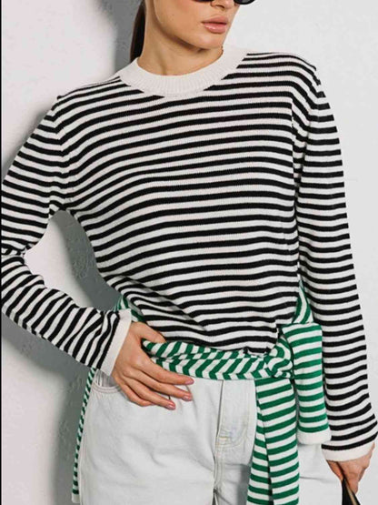 Women's striped round neck long sleeve sweater