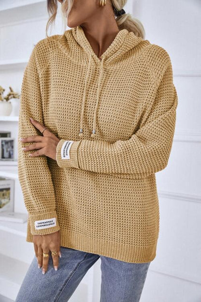 Women’s Knitted Hoodie - Relaxed Fit - Ribbed Cuffs & Hem - Drawstring Hood Casual Style