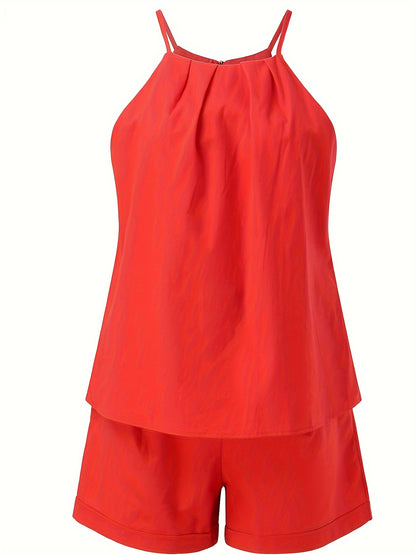 Halter-neck sleeveless top and belted shorts 2-piece co-ord set for women
