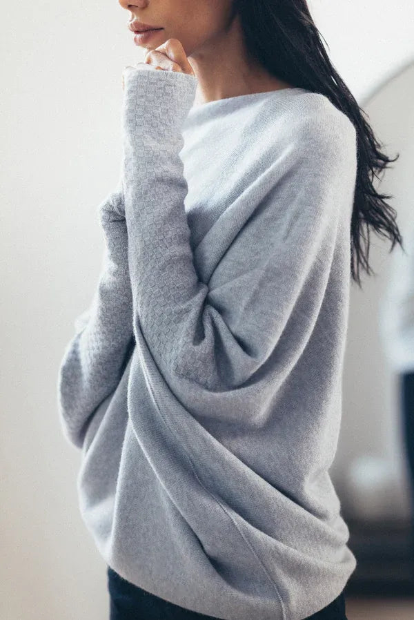 Women's casual asymmetric draped sweater