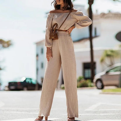 Women's Wide-Leg Jumpsuit - Long Sleeve - High Waist - Elegant & Breathable Fit