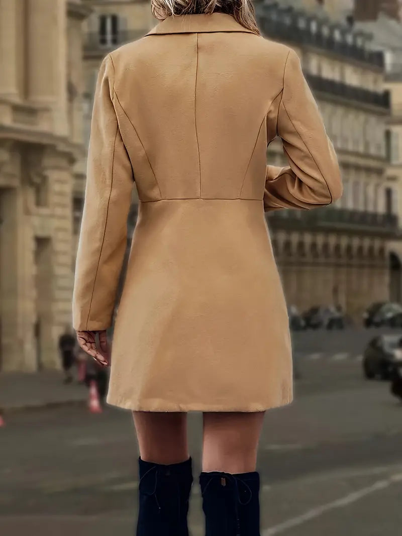 Elegant double-breasted overcoat for women with lapel