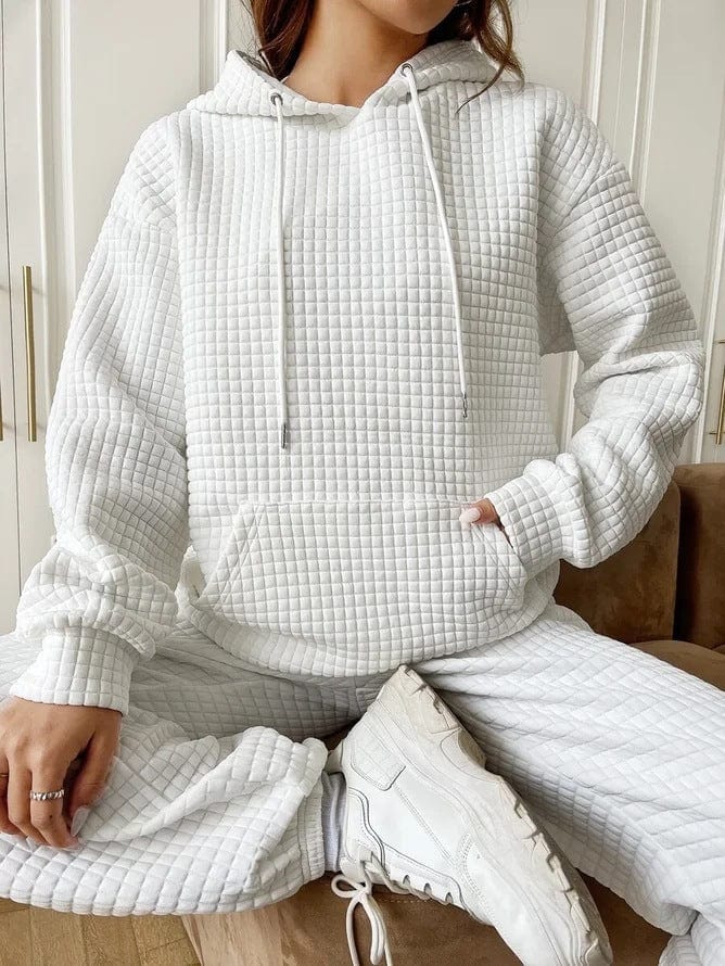 Quilted Relaxed Fit Drawstring Hoodie 