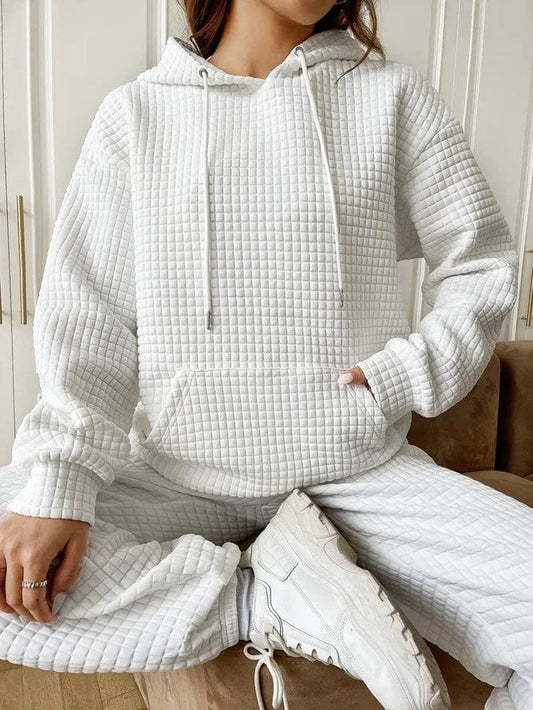 Quilted Relaxed Fit Drawstring Hoodie 