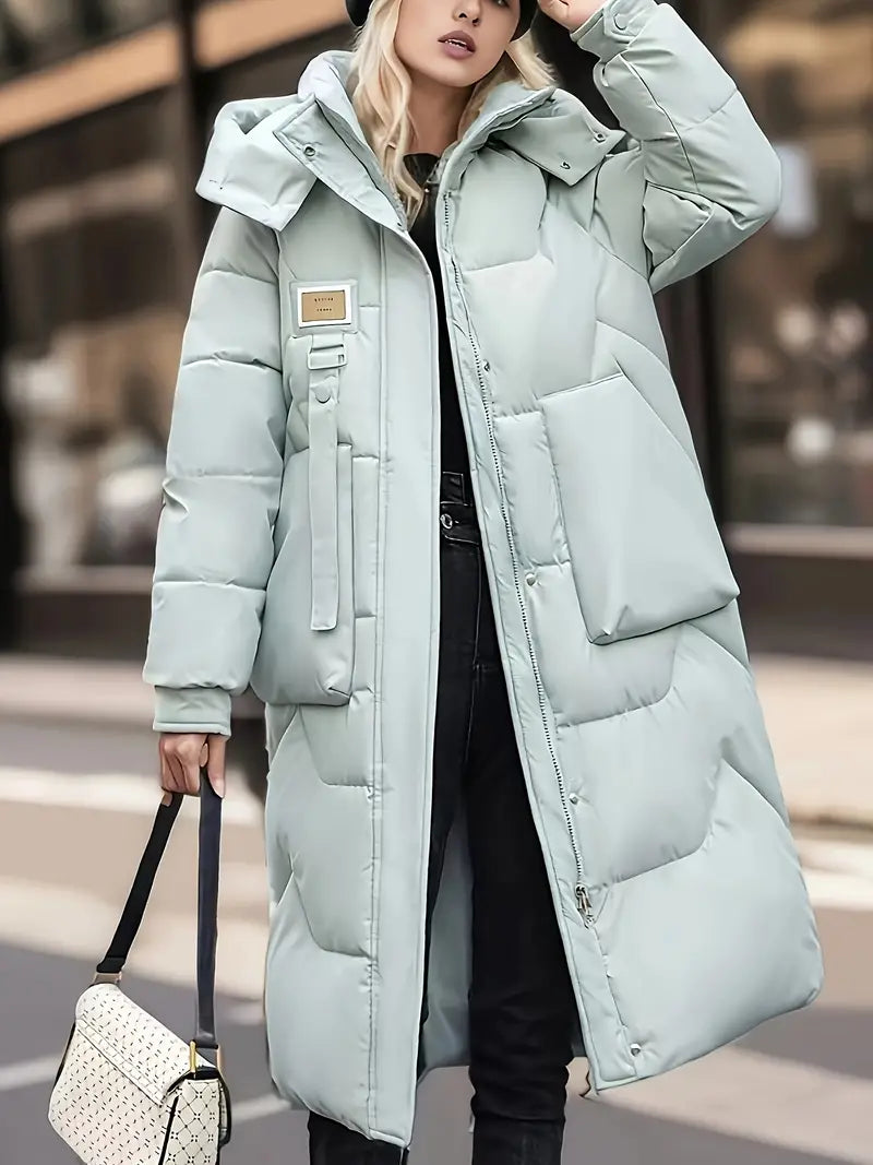 Women's solid zip-up hooded padded coat