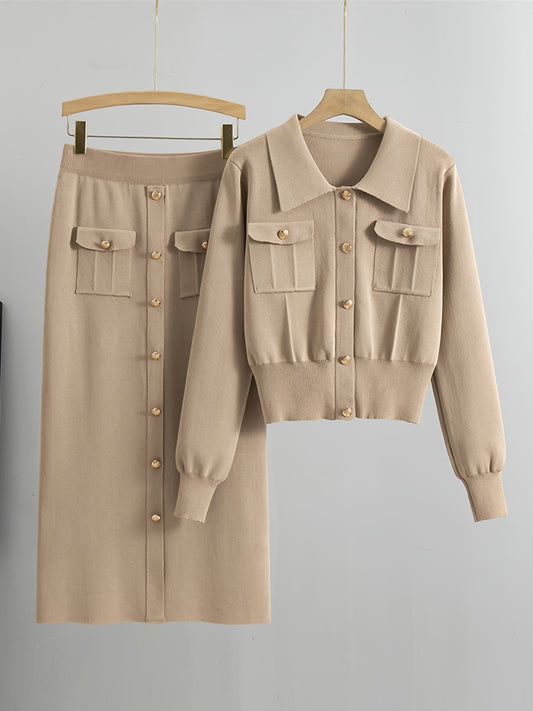 Collared Button-Up Two-Piece Sweater Set
