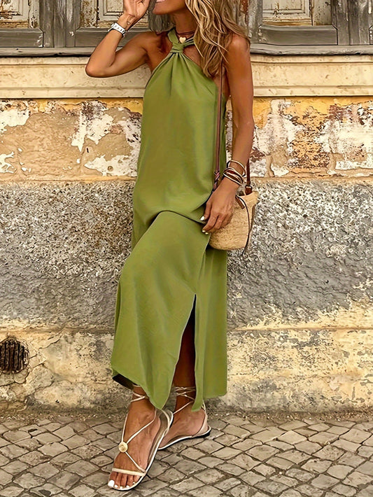 Knotted Halter-Neck Side-Slit Maxi Dress