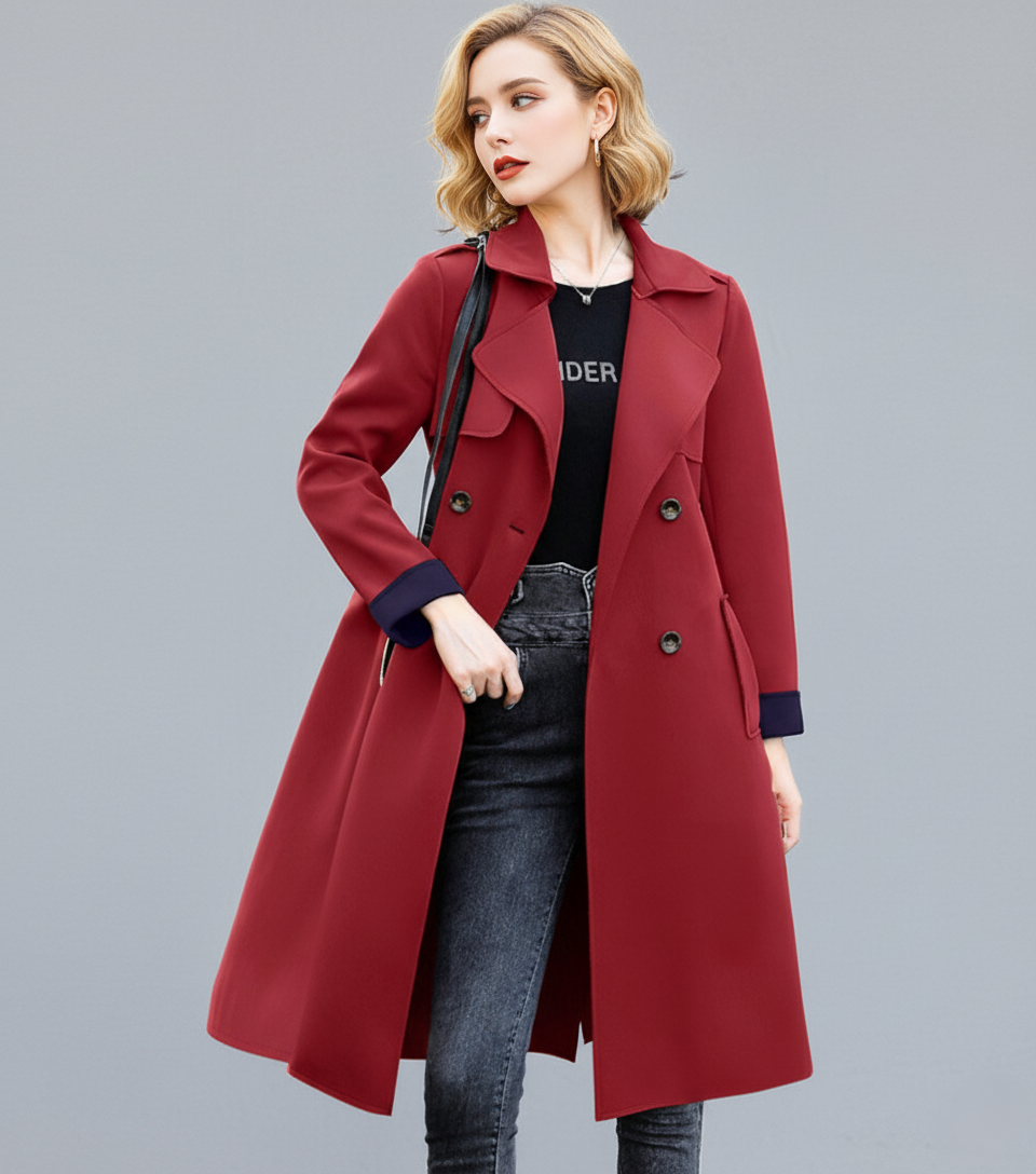Belted Double Breasted Knee Length Trench Coat