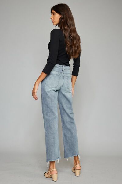 Selvanas - high waist raw hem cropped jeans