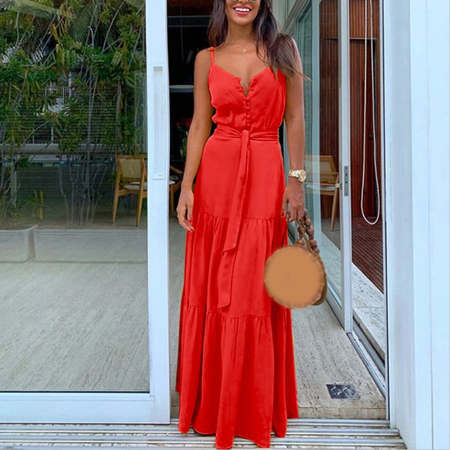 Marleen - maxi summer dress with v-neck and waistband