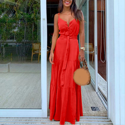 Marleen - maxi summer dress with v-neck and waistband