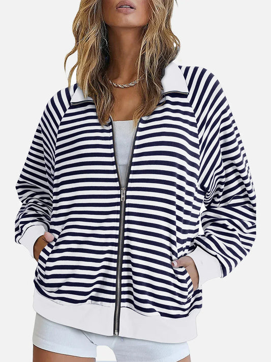 Striped Relaxed Fit Zip-Up Jacket