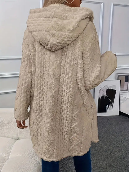 Women's chain knitted comfortable hooded loose coat
