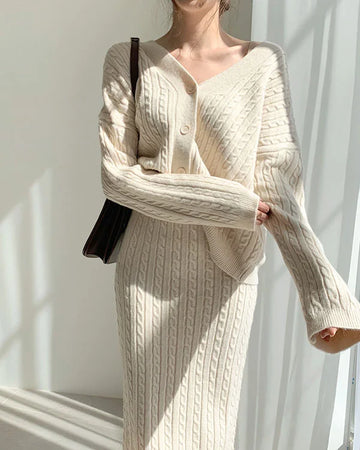 Women's narrow two-piece set knitted sweater