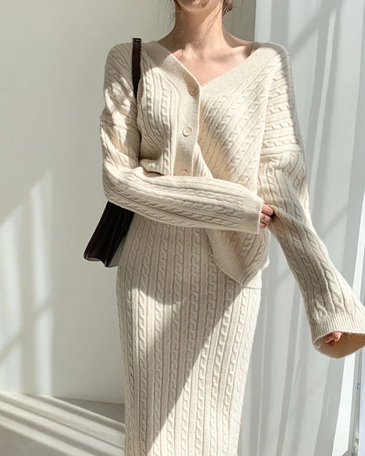 Narrow Knitted Two-Piece Sweater Set