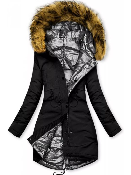 Women's double-sided quilted hooded jacket with warm plush lining