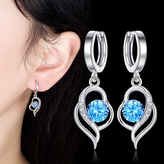 Sparkling Crystal Heart Drop Hoop Earrings