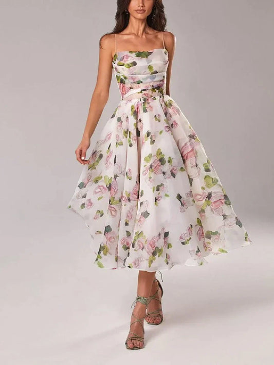 Floral Chiffon A-Line Midi Dress
