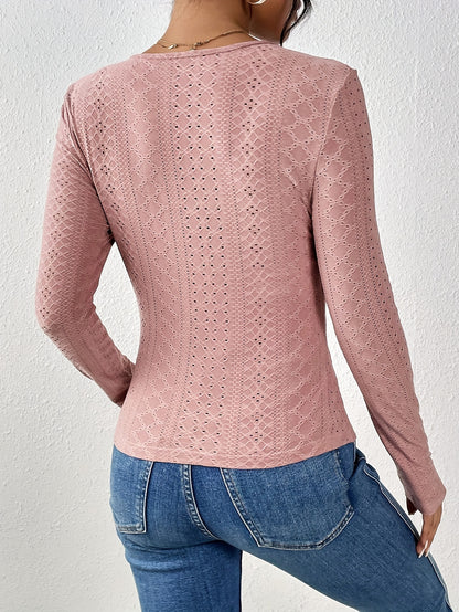 Women's Lace Blouse - V-Neck Long Sleeve - Fitted Floral Embroidered Elegant Top